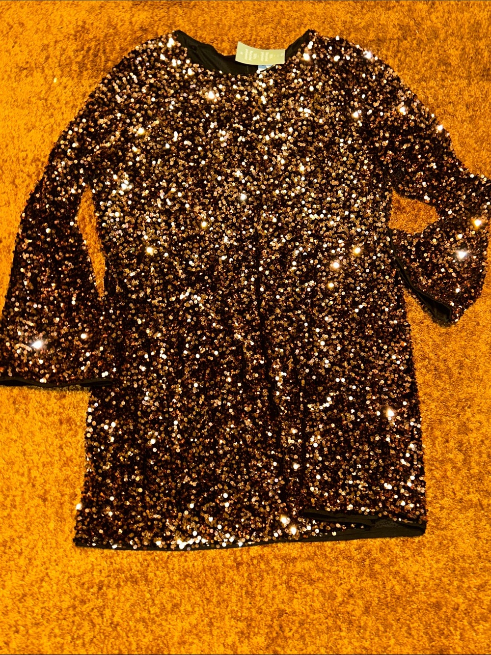 H&M Bronze Sequin Long-Sleeve Tunic Dress